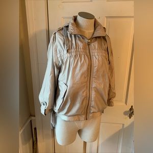 Eddie Bauer Tan Khaki Bomber Full Zip Hooded Lightweight Jacket Women Small Poly